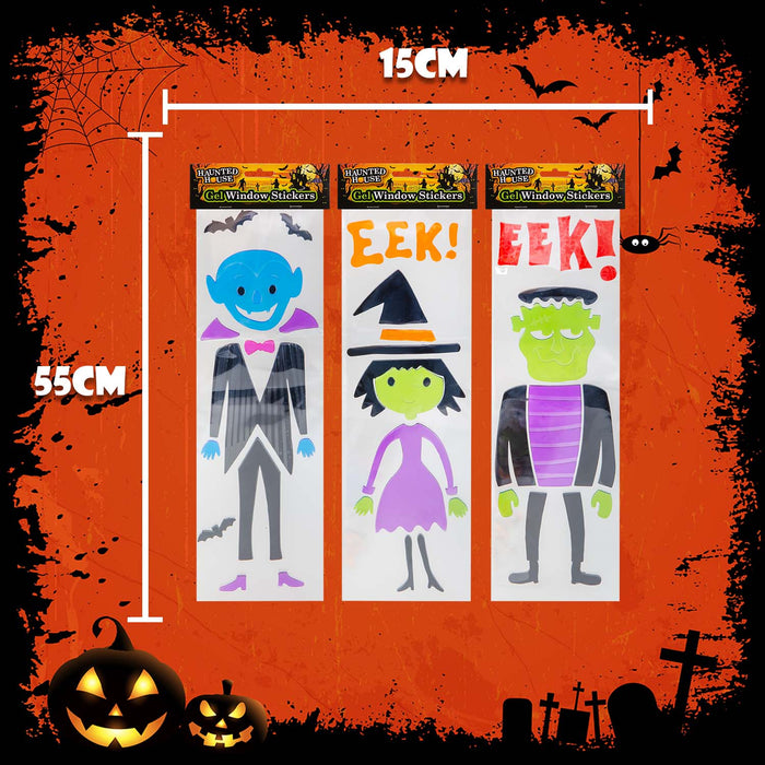 Halloween Gel Window Stickers Vampire-Monster-Witch | 3 Pack