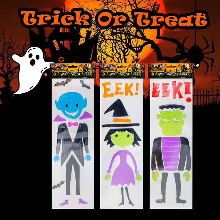 Halloween Gel Window Stickers Vampire-Monster-Witch | 3 Pack