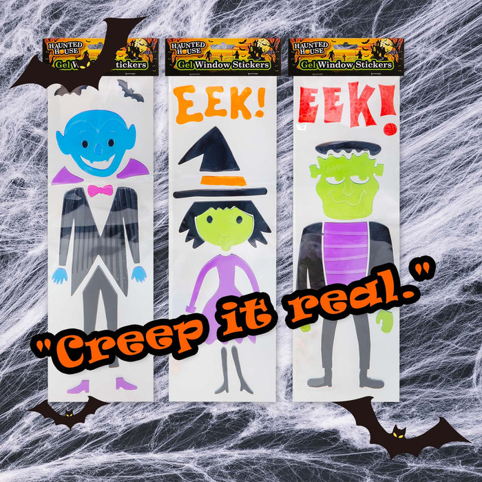 Halloween Gel Window Stickers Vampire-Monster-Witch | 3 Pack