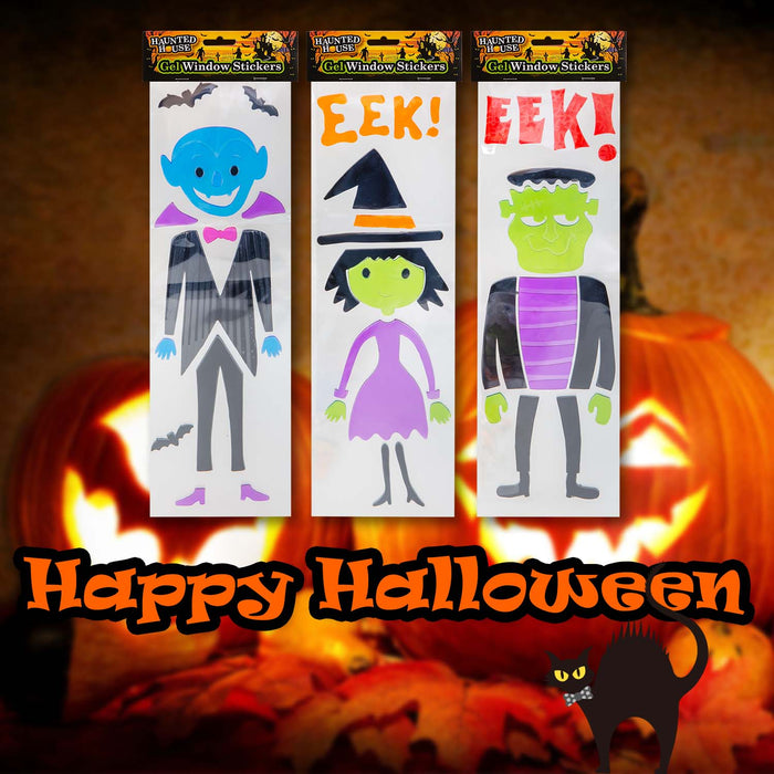 Halloween Gel Window Stickers Vampire-Monster-Witch | 3 Pack