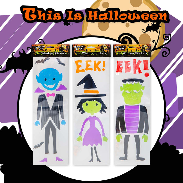 Halloween Gel Window Stickers Vampire-Monster-Witch | 3 Pack