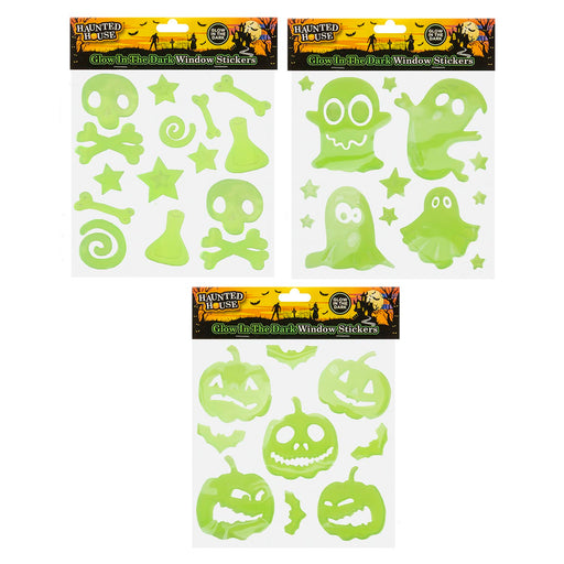 Halloween Glow In Dark Gel Stickers Ghosts-Bones-Pumpkins 3 Pack