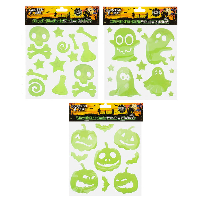 Halloween Glow In Dark Gel Stickers Ghosts-Bones-Pumpkins 3 Pack
