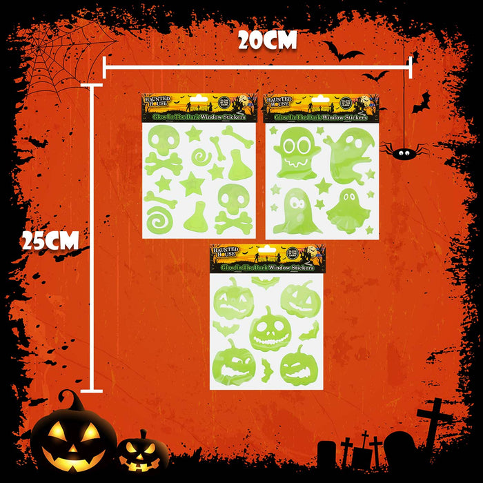 Halloween Glow In Dark Gel Stickers Ghosts-Bones-Pumpkins 3 Pack