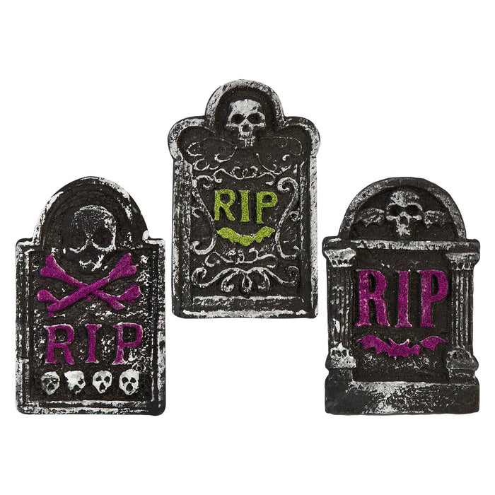 Halloween RIP Tombstone Green Bat- Skulls-Purple Bat | 3 Pack