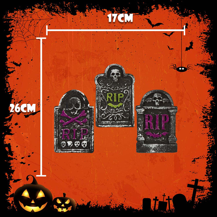 Halloween RIP Tombstone Green Bat- Skulls-Purple Bat | 3 Pack
