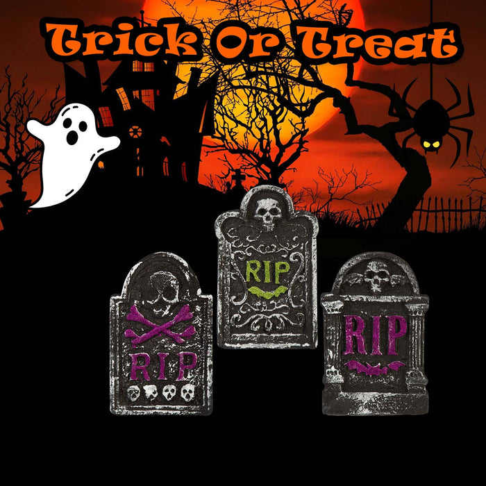 Halloween RIP Tombstone Green Bat- Skulls-Purple Bat | 3 Pack