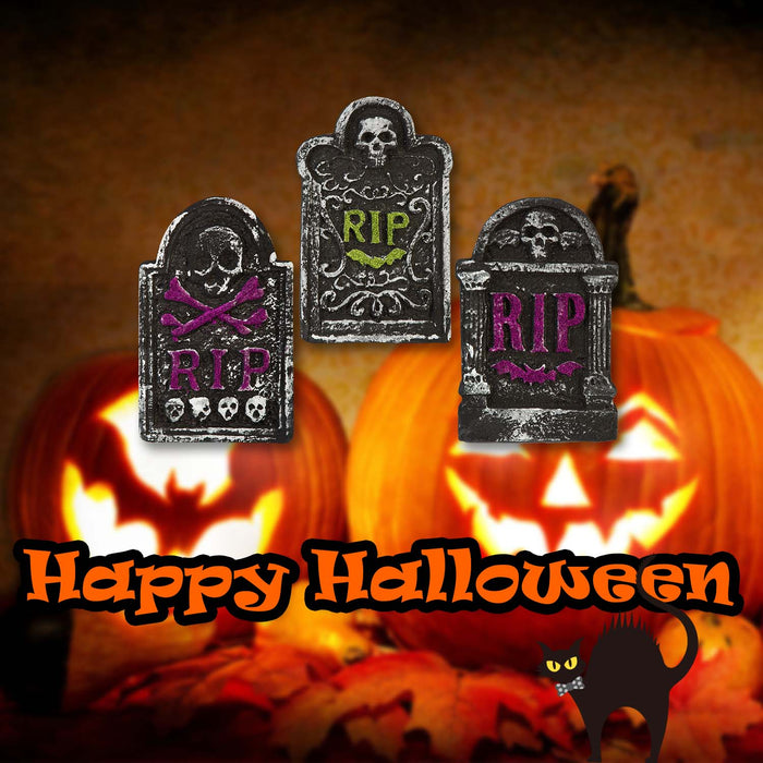 Halloween RIP Tombstone Green Bat- Skulls-Purple Bat | 3 Pack
