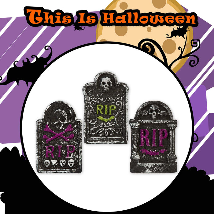 Halloween RIP Tombstone Green Bat- Skulls-Purple Bat | 3 Pack