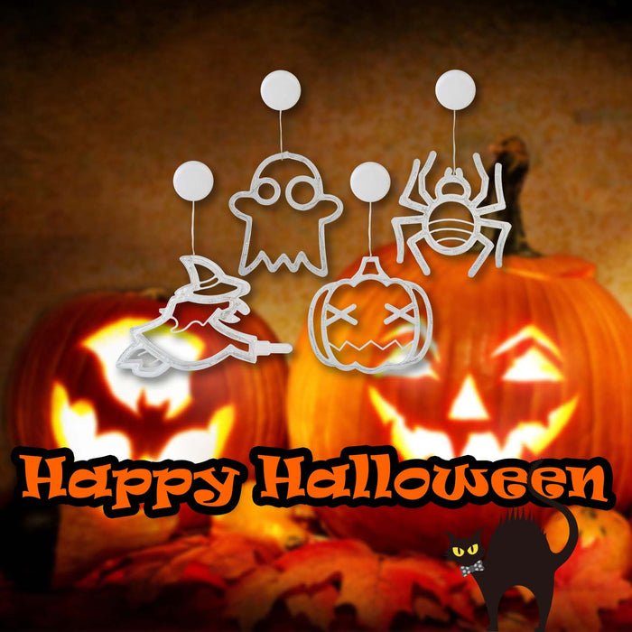 Halloween Window Light Pumpkin-Ghost-Spider-Witch | 4 Pack