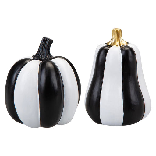 Halloween Black & White Pumpkin | Decoration | Tall-Round | 2 Pack