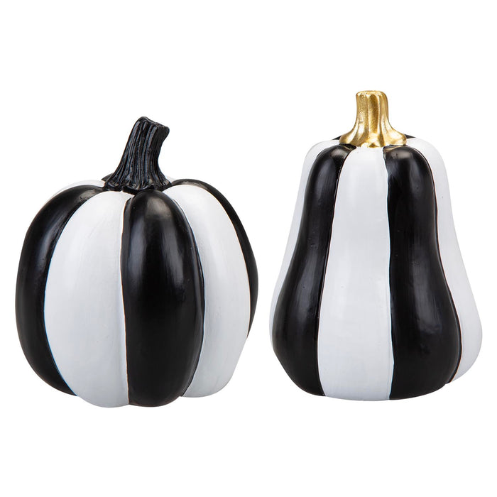 Halloween Black & White Pumpkin | Decoration | Tall-Round | 2 Pack