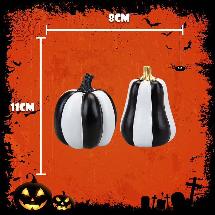 Halloween Black & White Pumpkin | Decoration | Tall-Round | 2 Pack
