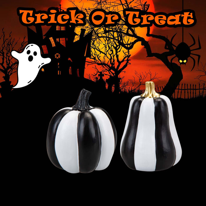 Halloween Black & White Pumpkin | Decoration | Tall-Round | 2 Pack