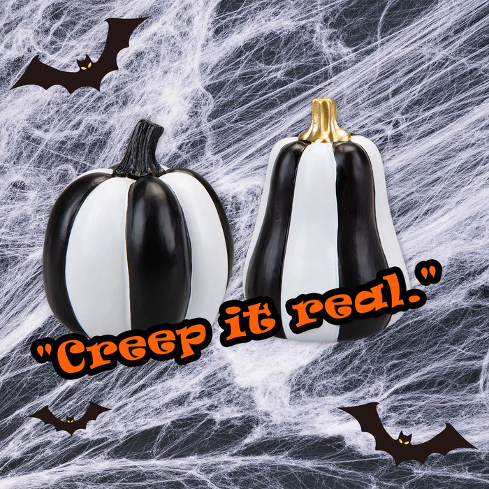 Halloween Black & White Pumpkin | Decoration | Tall-Round | 2 Pack