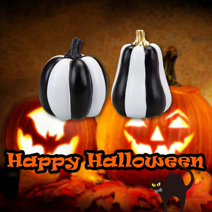 Halloween Black & White Pumpkin | Decoration | Tall-Round | 2 Pack