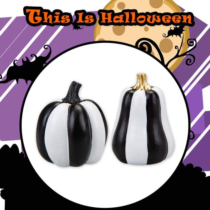 Halloween Black & White Pumpkin | Decoration | Tall-Round | 2 Pack