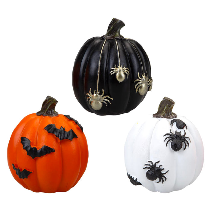Halloween Polyresin Pumpkin Black-Orange-White | 3 Pack