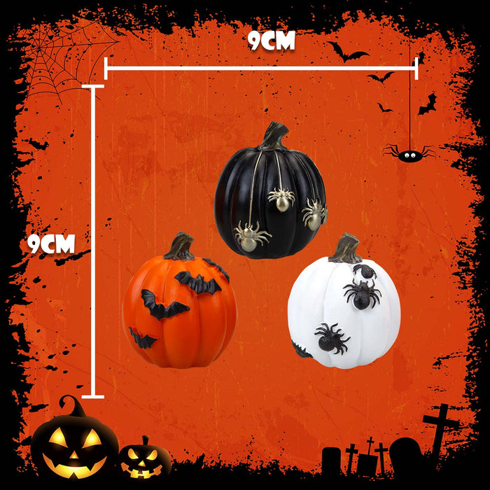 Halloween Polyresin Pumpkin Black-Orange-White | 3 Pack