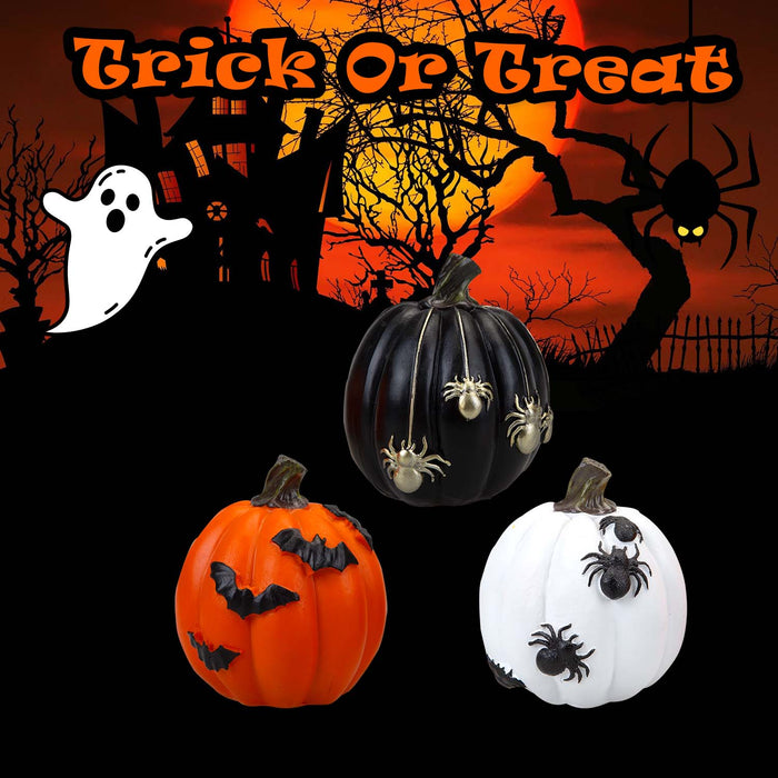 Halloween Polyresin Pumpkin Black-Orange-White | 3 Pack