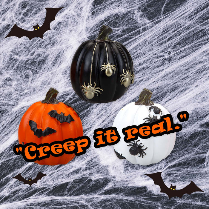 Halloween Polyresin Pumpkin Black-Orange-White | 3 Pack