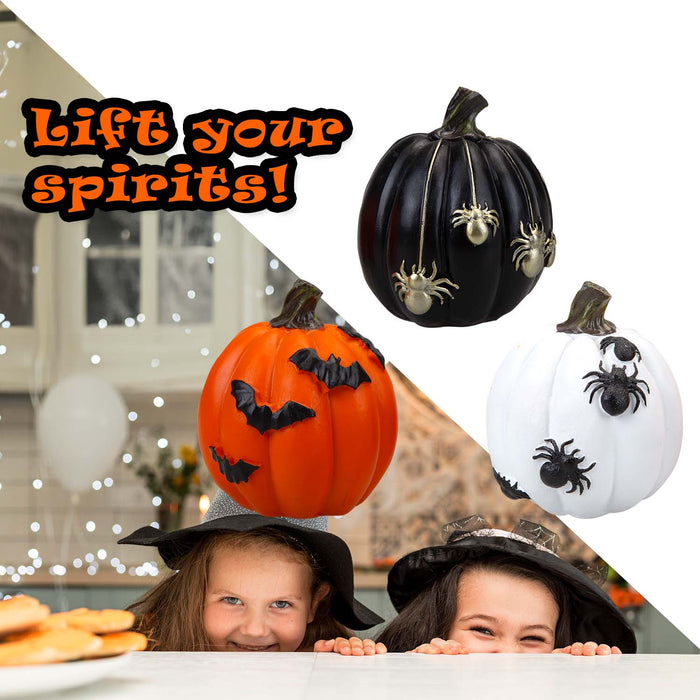 Halloween Polyresin Pumpkin Black-Orange-White | 3 Pack