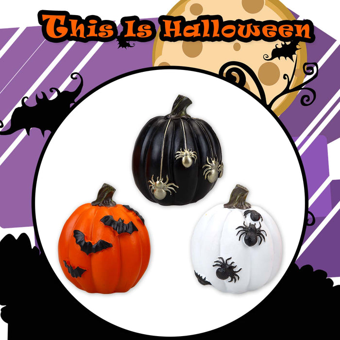 Halloween Polyresin Pumpkin Black-Orange-White | 3 Pack