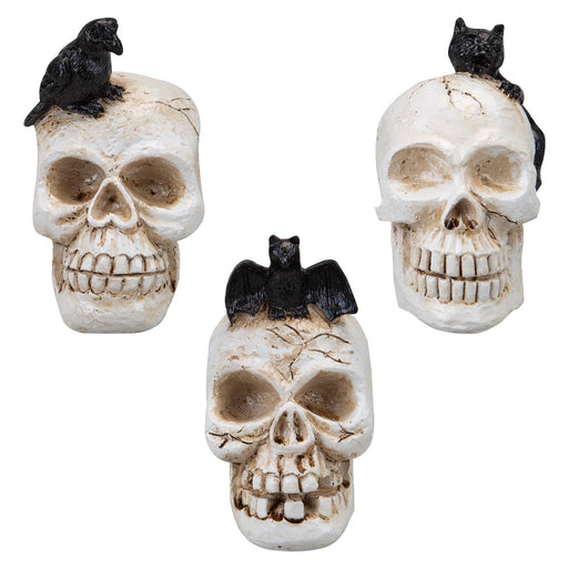 Halloween Polyresin Skull | Party Decoration | Cat-Crow-Bat | 3 Pack