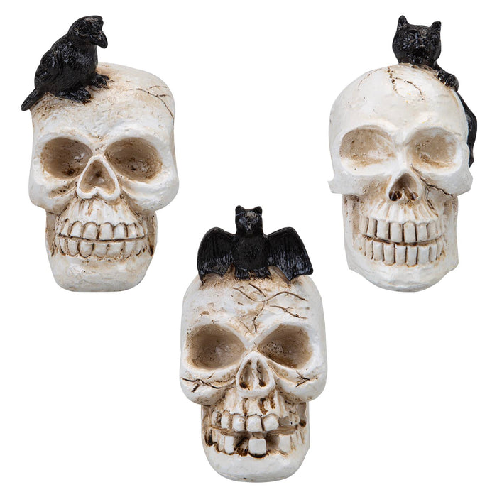 Halloween Polyresin Skull | Party Decoration | Cat-Crow-Bat | 3 Pack