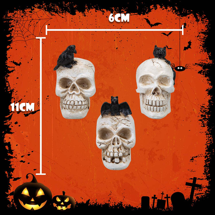 Halloween Polyresin Skull | Party Decoration | Cat-Crow-Bat | 3 Pack