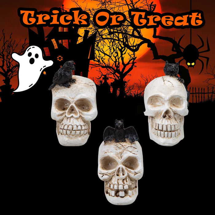 Halloween Polyresin Skull | Party Decoration | Cat-Crow-Bat | 3 Pack