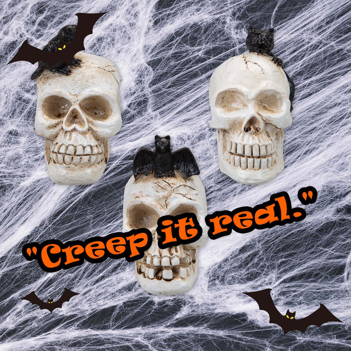 Halloween Polyresin Skull | Party Decoration | Cat-Crow-Bat | 3 Pack