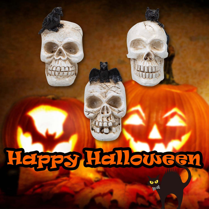 Halloween Polyresin Skull | Party Decoration | Cat-Crow-Bat | 3 Pack