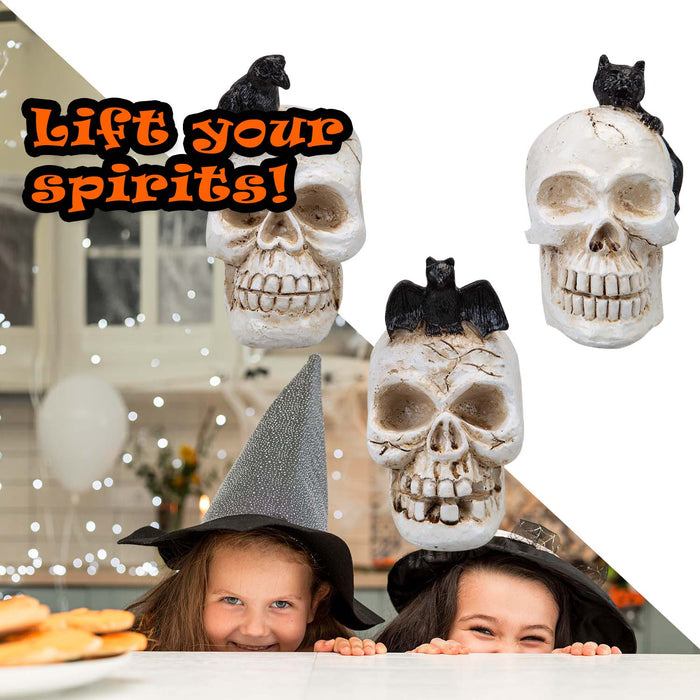 Halloween Polyresin Skull | Party Decoration | Cat-Crow-Bat | 3 Pack