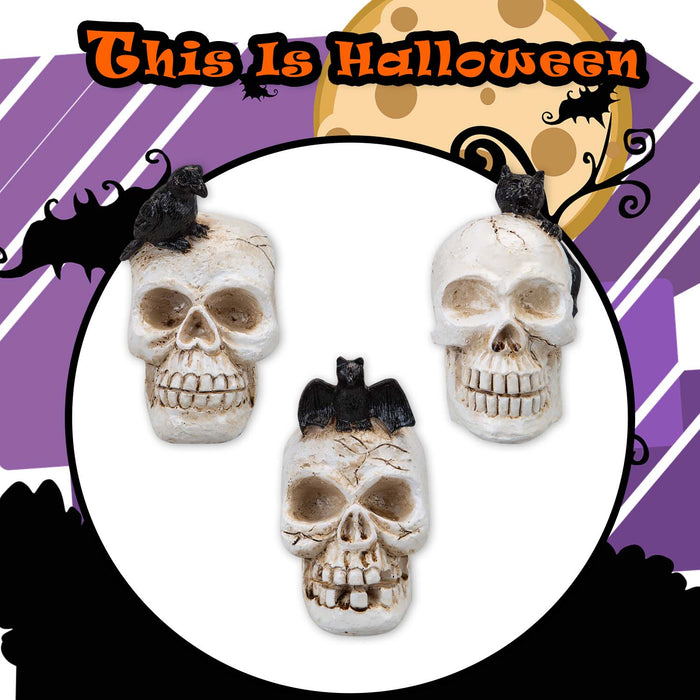 Halloween Polyresin Skull | Party Decoration | Cat-Crow-Bat | 3 Pack