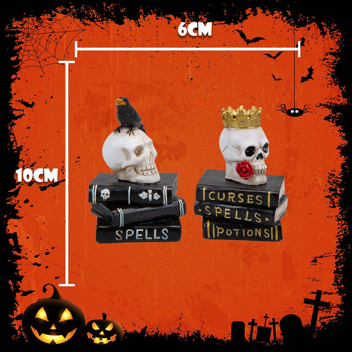 Halloween Skull On Books | Party Decoration | Crow-Crown | 2 Pack