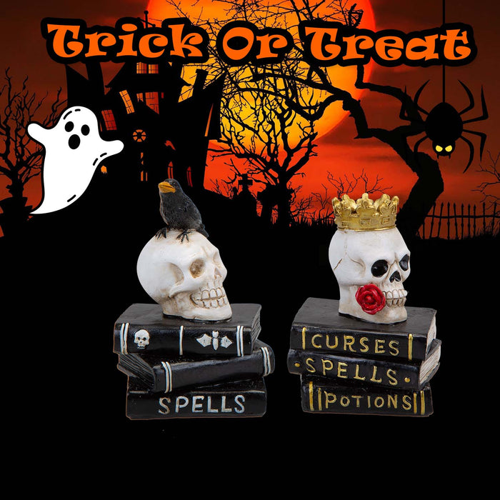 Halloween Skull On Books | Party Decoration | Crow-Crown | 2 Pack