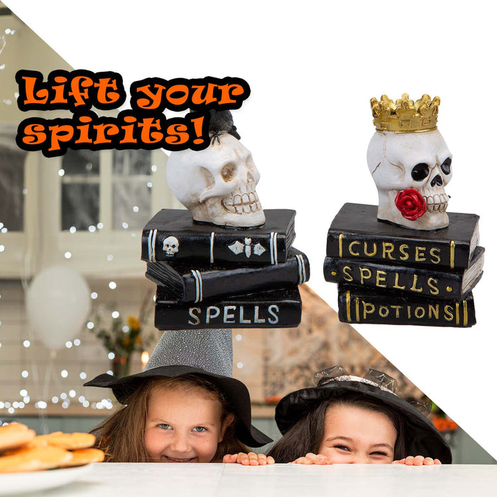 Halloween Skull On Books | Party Decoration | Crow-Crown | 2 Pack