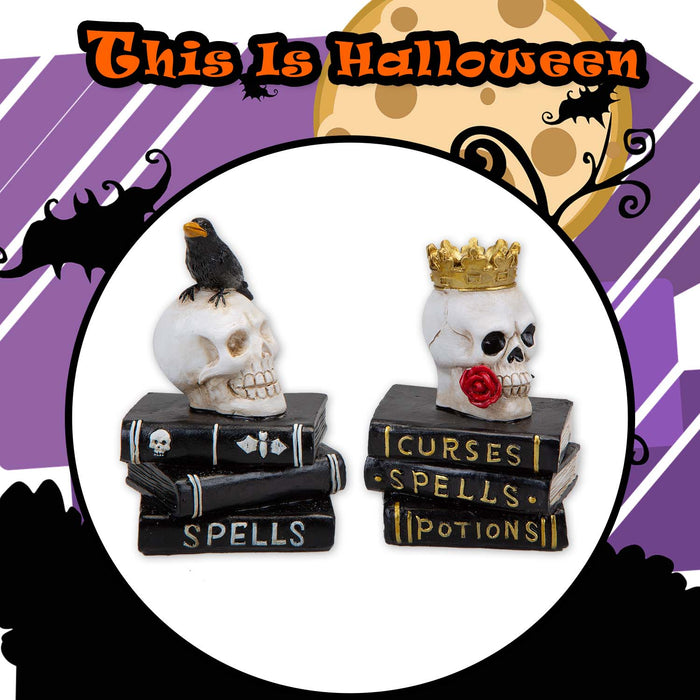 Halloween Skull On Books | Party Decoration | Crow-Crown | 2 Pack