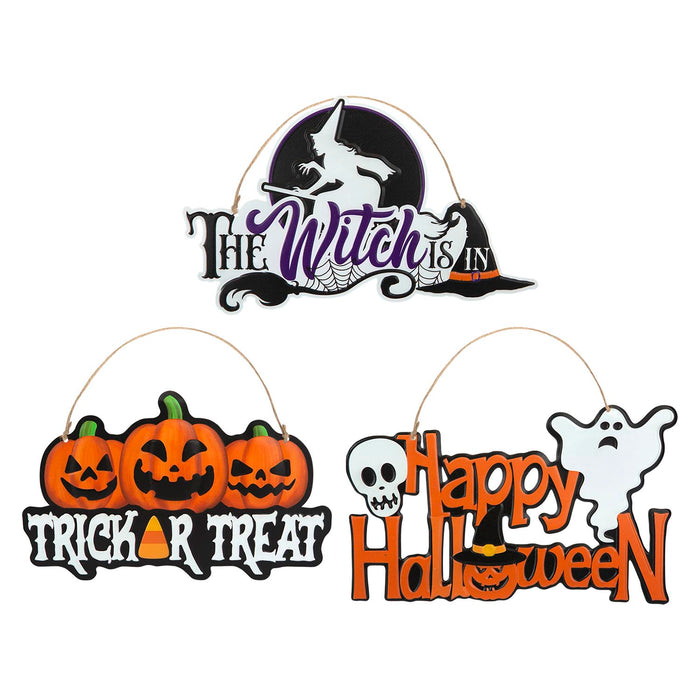 Halloween Hanging Signs Trick Treat-Happy Halloween-Witch| 3 Pack