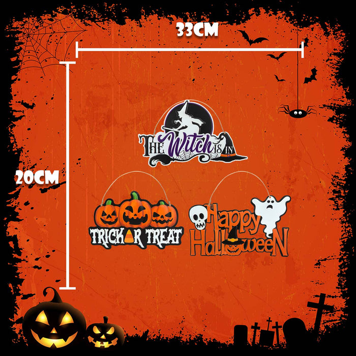 Halloween Hanging Signs Trick Treat-Happy Halloween-Witch| 3 Pack