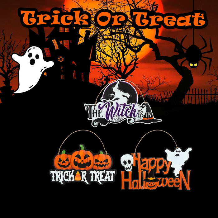 Halloween Hanging Signs Trick Treat-Happy Halloween-Witch| 3 Pack