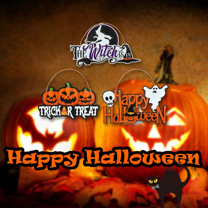 Halloween Hanging Signs Trick Treat-Happy Halloween-Witch| 3 Pack