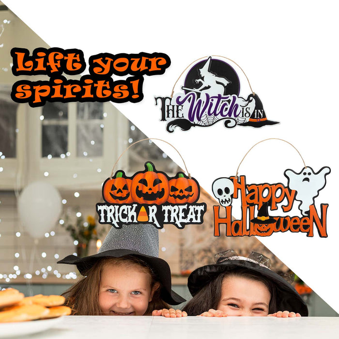 Halloween Hanging Signs Trick Treat-Happy Halloween-Witch| 3 Pack
