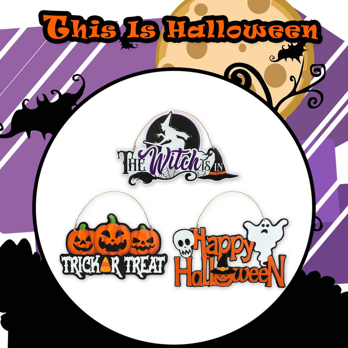 Halloween Hanging Signs Trick Treat-Happy Halloween-Witch| 3 Pack