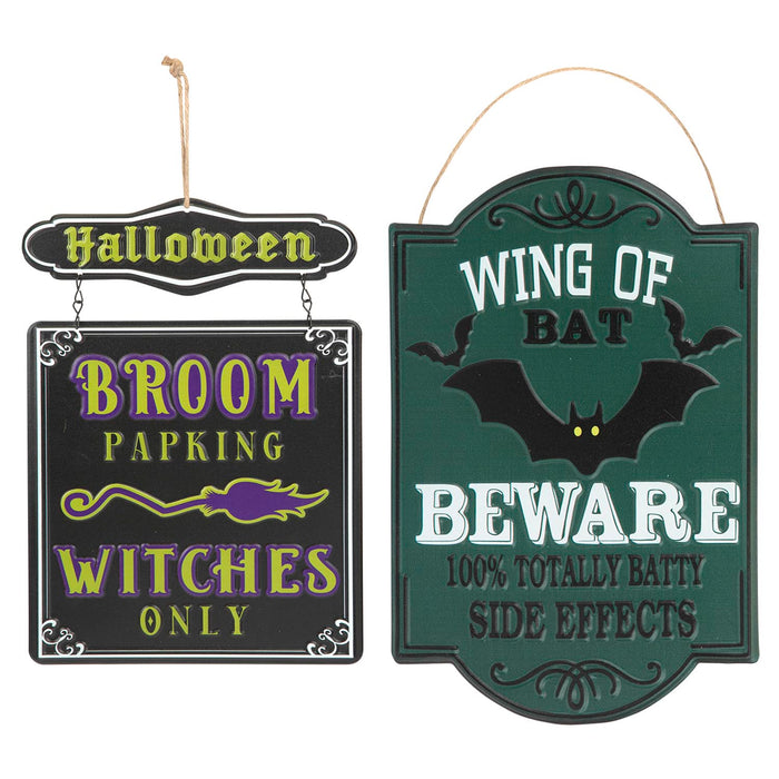 Halloween Metal Signs Broom Parking-Wing Of Bat | 2 Pack