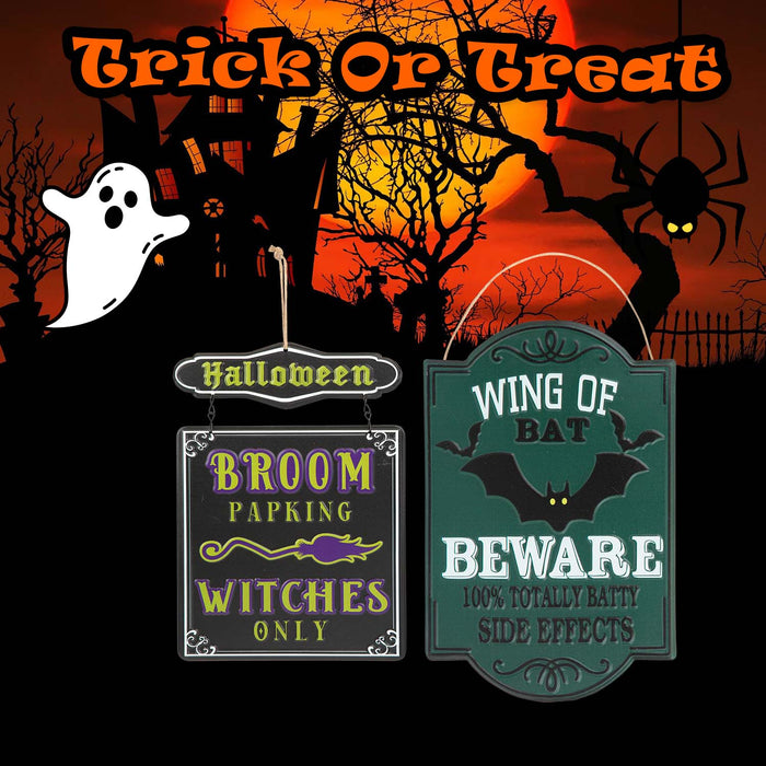 Halloween Metal Signs Broom Parking-Wing Of Bat | 2 Pack
