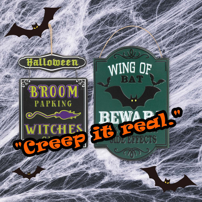 Halloween Metal Signs Broom Parking-Wing Of Bat | 2 Pack