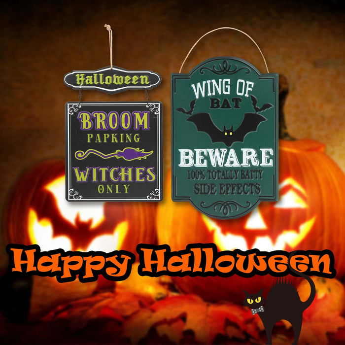 Halloween Metal Signs Broom Parking-Wing Of Bat | 2 Pack