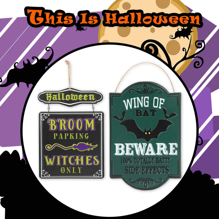 Halloween Metal Signs Broom Parking-Wing Of Bat | 2 Pack